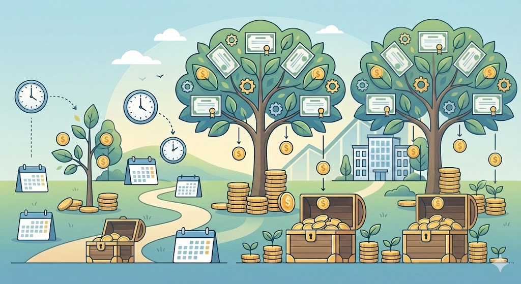 時間をかけて徐々にお金が増えていくイメージ画像